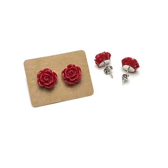 Baubl’d Jewelry - Red Rose Shaped Flower Stud Earrings